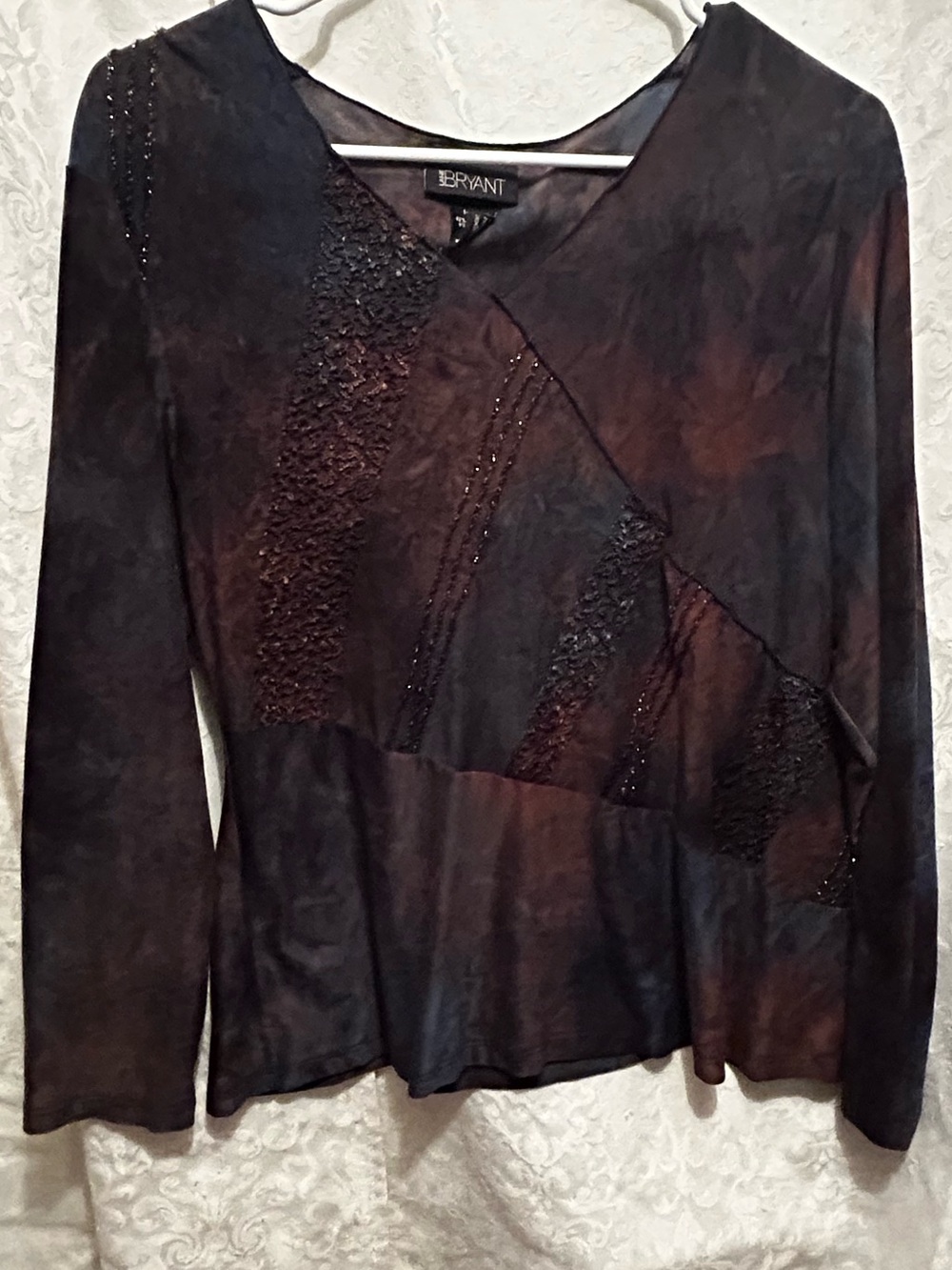 Lane Bryant Brown and Black Long Sleeve Patchwork Top